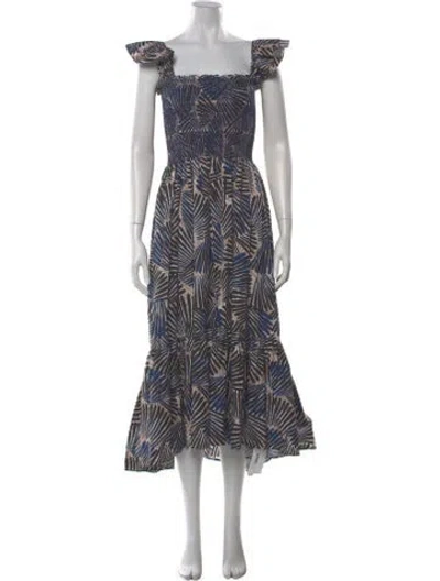 Pre-owned Cara Cara Printed Long Dress In Blue
