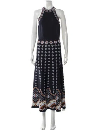 Pre-owned Cara Cara Printed Long Dress In Blue