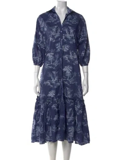 Pre-owned Cara Cara Printed Long Dress In Blue