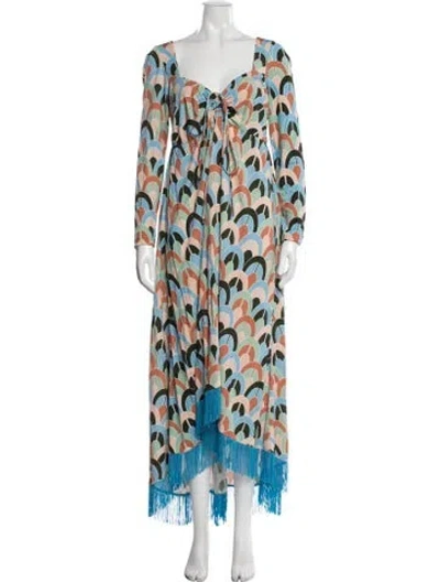 Pre-owned Cara Cara Printed Long Dress In Blue