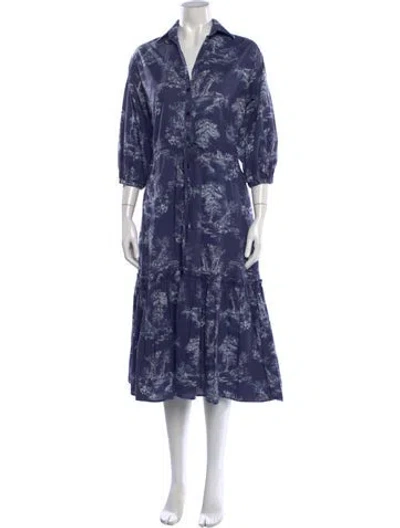 Pre-owned Cara Cara Printed Long Dress In Blue