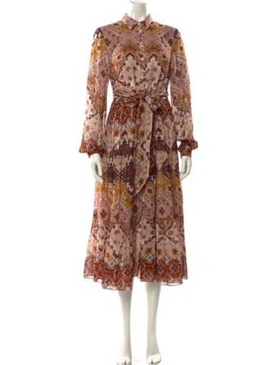 Pre-owned Cara Cara Printed Long Dress In Brown