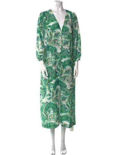 Pre-owned Cara Cara Printed Long Dress In Green