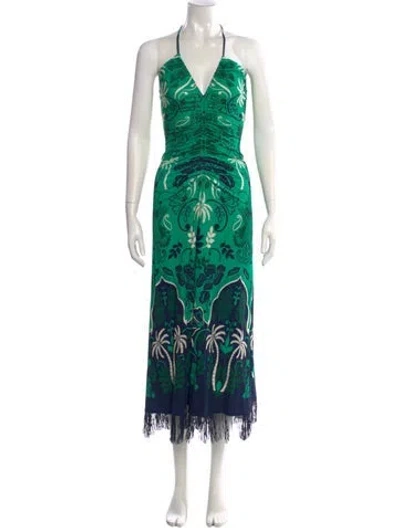 Pre-owned Cara Cara Printed Long Dress In Green