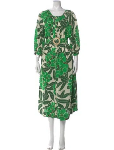 Pre-owned Cara Cara Printed Long Dress In Green