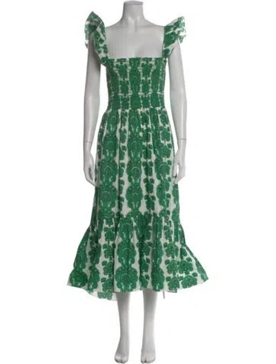 Pre-owned Cara Cara Printed Long Dress In Green