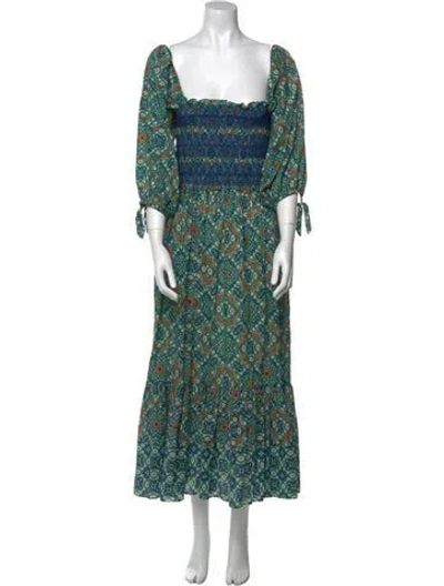 Pre-owned Cara Cara Printed Long Dress In Green