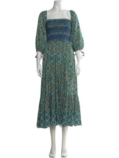 Pre-owned Cara Cara Printed Long Dress In Green