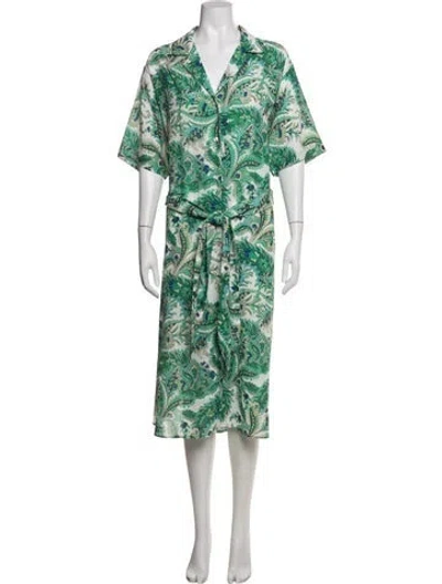 Pre-owned Cara Cara Printed Long Dress In Green