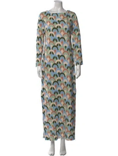 Pre-owned Cara Cara Printed Long Dress In Green