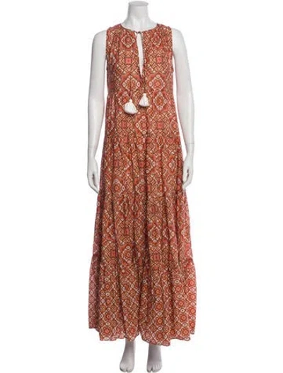 Pre-owned Cara Cara Printed Long Dress In Orange
