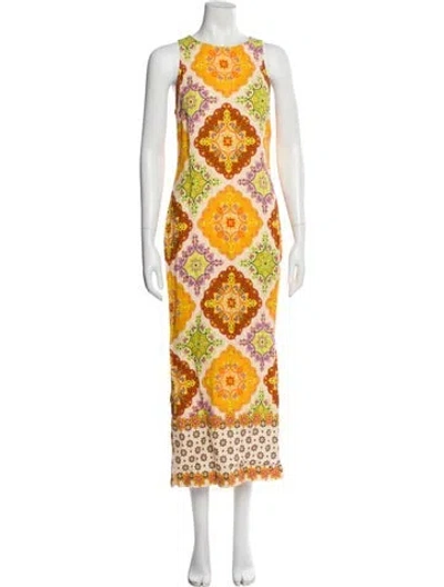 Pre-owned Cara Cara Printed Long Dress In Orange