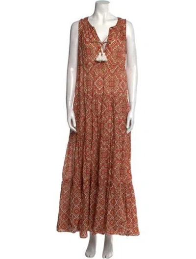 Pre-owned Cara Cara Printed Long Dress In Orange