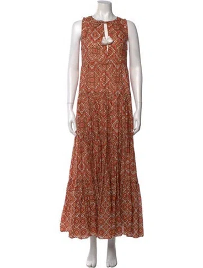 Pre-owned Cara Cara Printed Long Dress In Orange