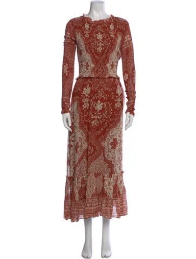 Pre-owned Cara Cara Printed Long Dress In Orange