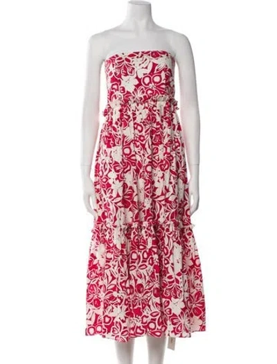 Pre-owned Cara Cara Printed Long Dress In Red