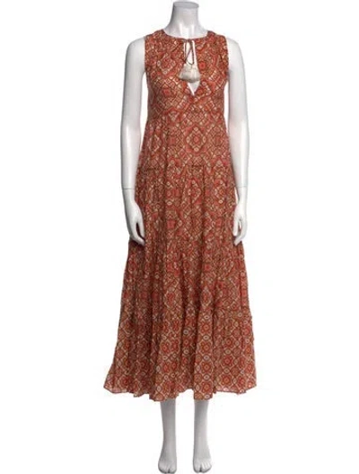 Pre-owned Cara Cara Printed Long Dress In Red