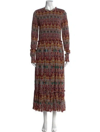 Pre-owned Cara Cara Printed Long Dress In Red