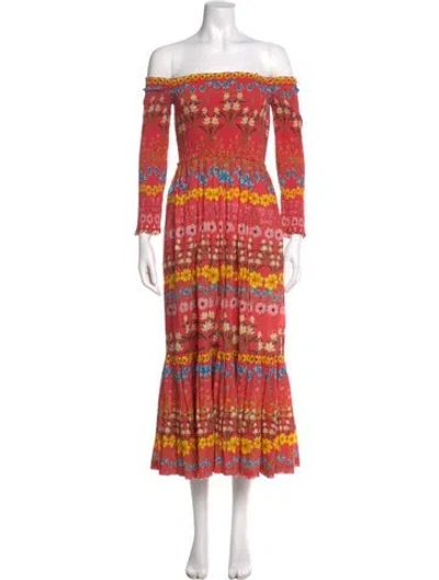 Pre-owned Cara Cara Printed Long Dress In Red
