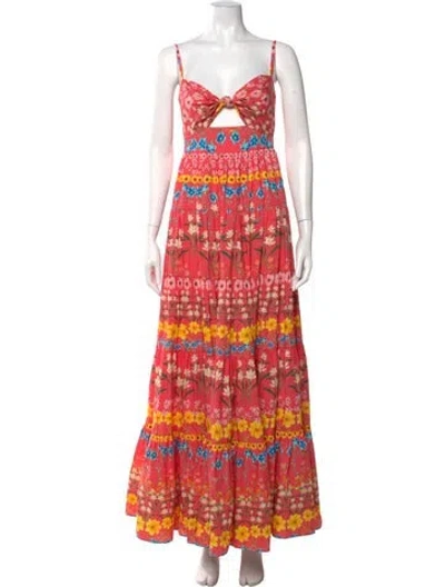 Pre-owned Cara Cara Printed Long Dress In Red