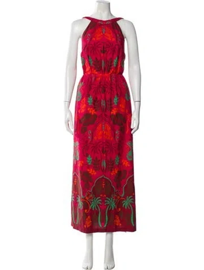 Pre-owned Cara Cara Printed Long Dress In Red
