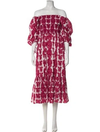 Pre-owned Cara Cara Printed Long Dress In Red