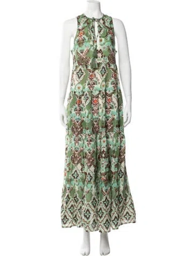 Pre-owned Cara Cara Printed Long Dress W/ Tags In Green