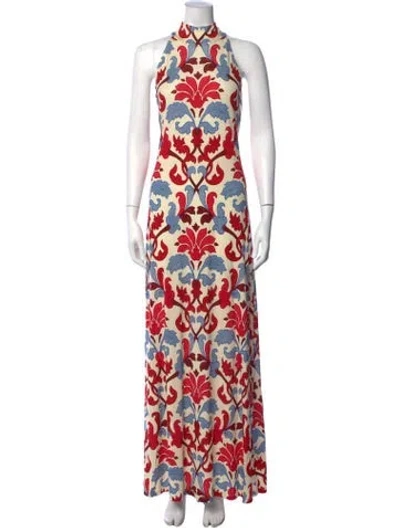 Pre-owned Cara Cara Printed Long Dress W/ Tags In Red