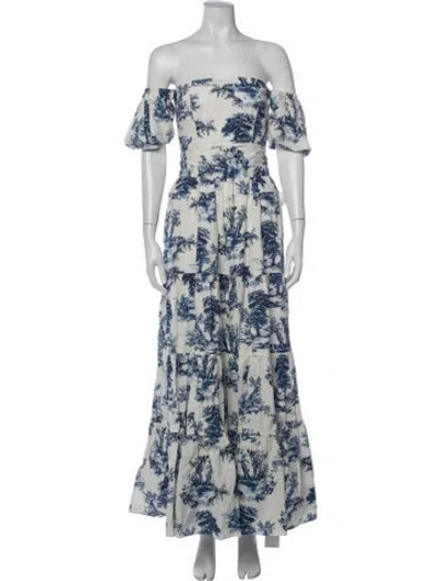 Pre-owned Cara Cara Printed Long Dress In White