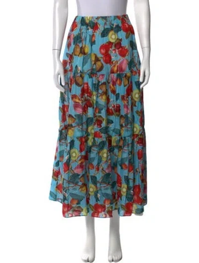 Pre-owned Cara Cara Printed Long Skirt In Blue