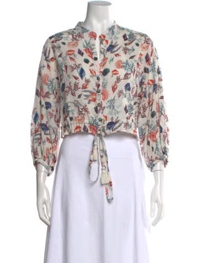 Pre-owned Cara Cara Printed Long Sleeve Blouse In White