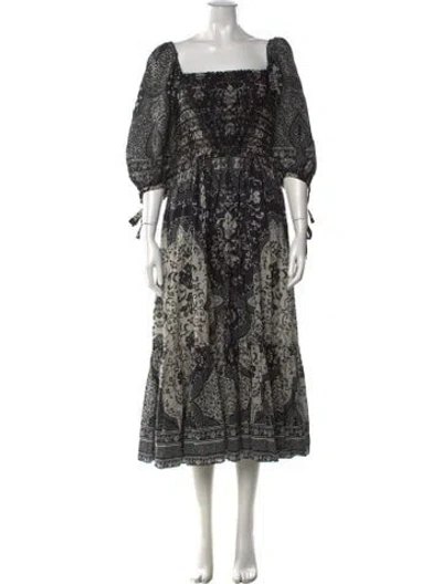 Pre-owned Cara Cara Printed Midi Length Dress In Black