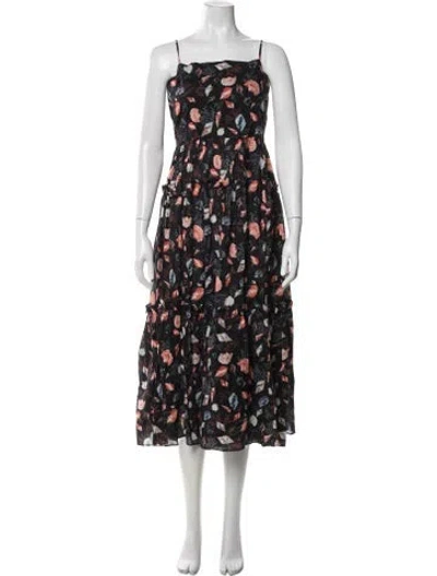 Pre-owned Cara Cara Printed Midi Length Dress In Black