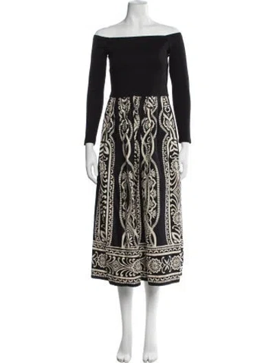 Pre-owned Cara Cara Printed Midi Length Dress In Black