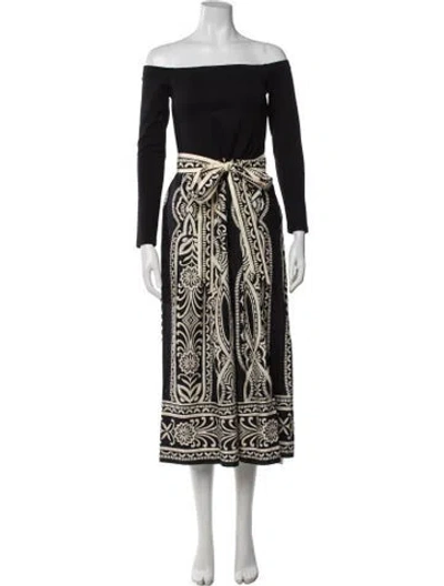 Pre-owned Cara Cara Printed Midi Length Dress In Black