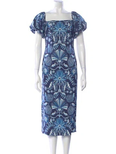 Pre-owned Cara Cara Printed Midi Length Dress In Blue