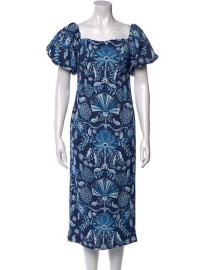 Pre-owned Cara Cara Printed Midi Length Dress In Blue