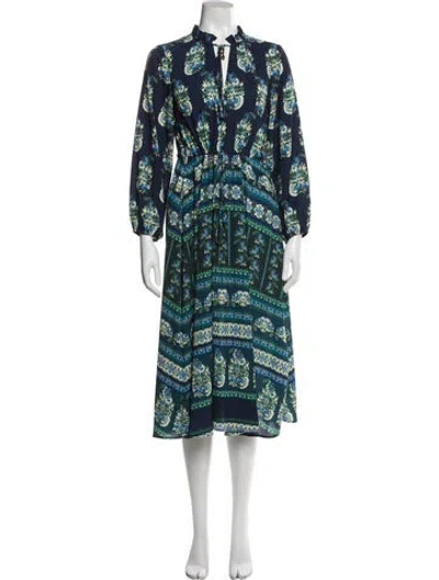 Pre-owned Cara Cara Printed Midi Length Dress In Blue