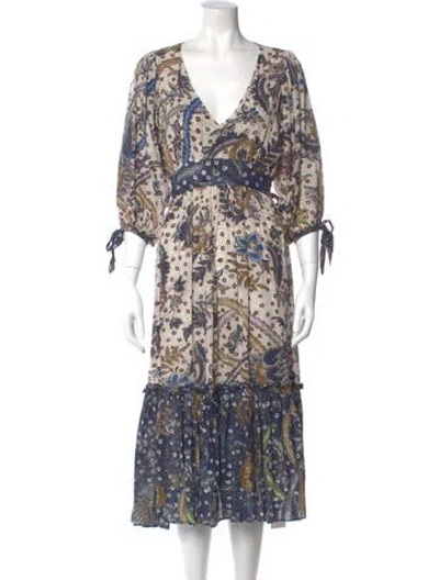 Pre-owned Cara Cara Printed Midi Length Dress In Blue