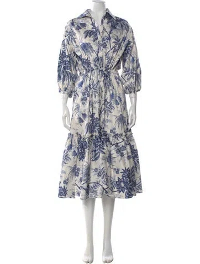 Pre-owned Cara Cara Printed Midi Length Dress In Blue