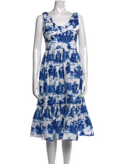 Pre-owned Cara Cara Printed Midi Length Dress In Blue