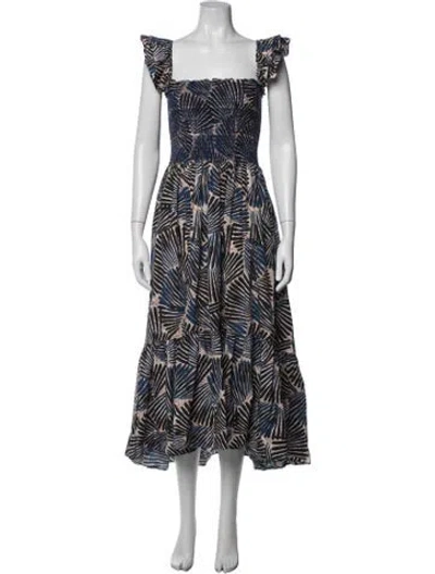Pre-owned Cara Cara Printed Midi Length Dress In Blue