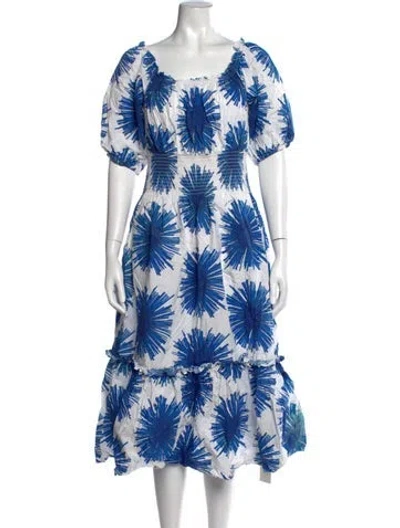 Pre-owned Cara Cara Printed Midi Length Dress In Blue