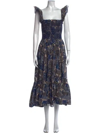 Pre-owned Cara Cara Printed Midi Length Dress In Blue