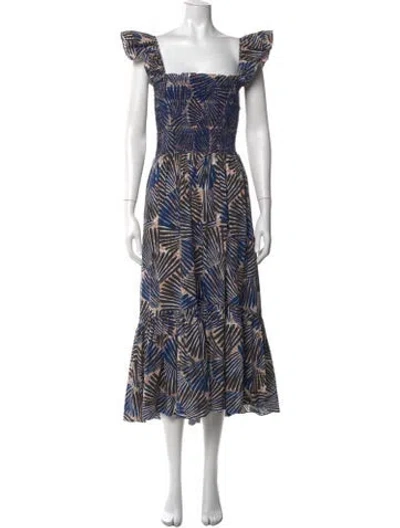 Pre-owned Cara Cara Printed Midi Length Dress In Blue