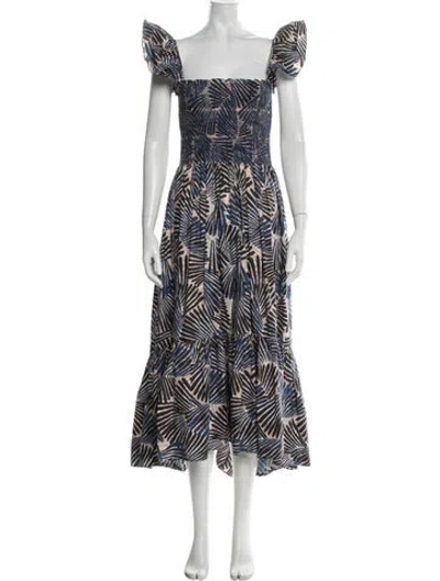 Pre-owned Cara Cara Printed Midi Length Dress In Blue/white