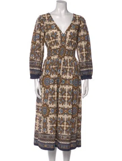 Pre-owned Cara Cara Printed Midi Length Dress In Brown
