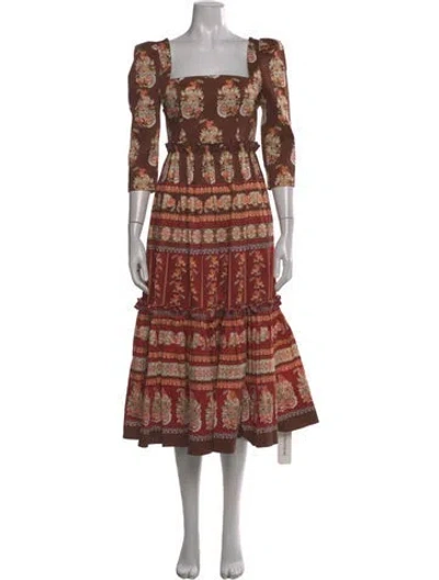 Pre-owned Cara Cara Printed Midi Length Dress In Brown