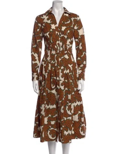 Pre-owned Cara Cara Printed Midi Length Dress In Brown