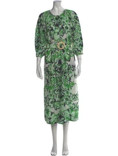 Pre-owned Cara Cara Printed Midi Length Dress In Green